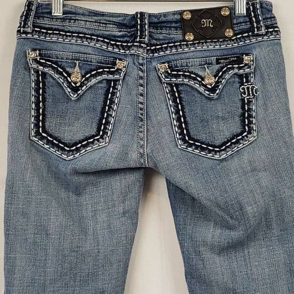 Miss Me Womens Cropped Jeans Blue Thick Stitch Medium Wash Low Rise Denim 29 - Picture 3 of 12
